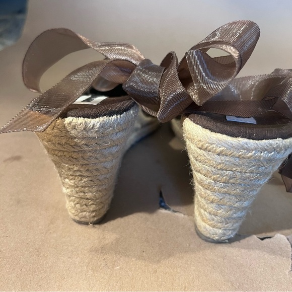 Steve Madden Bommbay Brown Beaded Espadrilles Wedge Ankle Tie Women’s US 9B - Picture 3 of 9